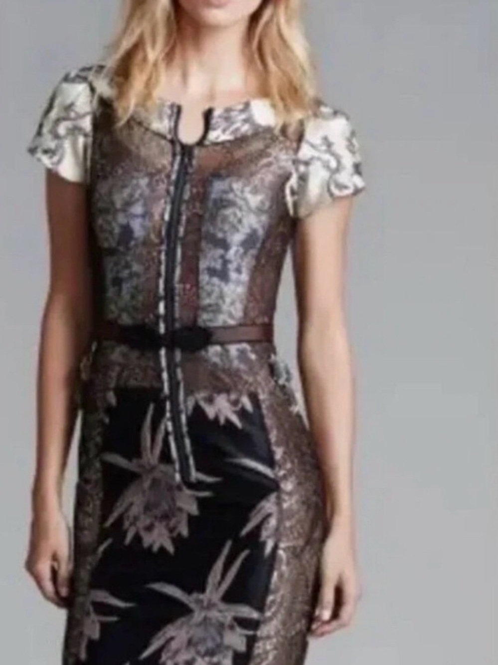 Anthropologie- Floral Lace Panel Sheath Dress in Black and Cream
